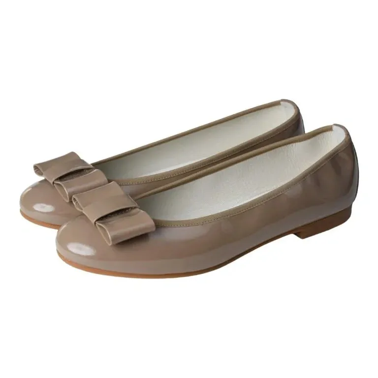 1412 - Taupe Patent Leather Flats for Girl/Teen/Women by London Kids