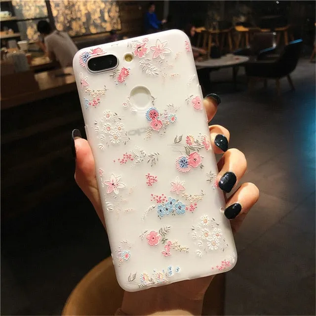 3D Relief Floral Phone Case For OPPO A59 A37 A57 A83 A73 A75 F5 F7 F9 A5 A3S A37 A77 A3 R17 A7X K1 R15 Case Girly Silicon Cover