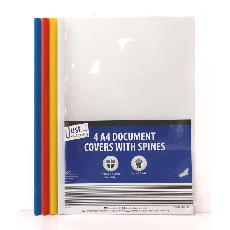 A4 Clear Document Covers - 4 Pack Transparent Plastic Sleeves Office Paper Protectors