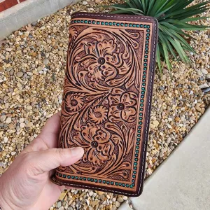 American Darling Tooled Leather & Turquoise Dot Wallet