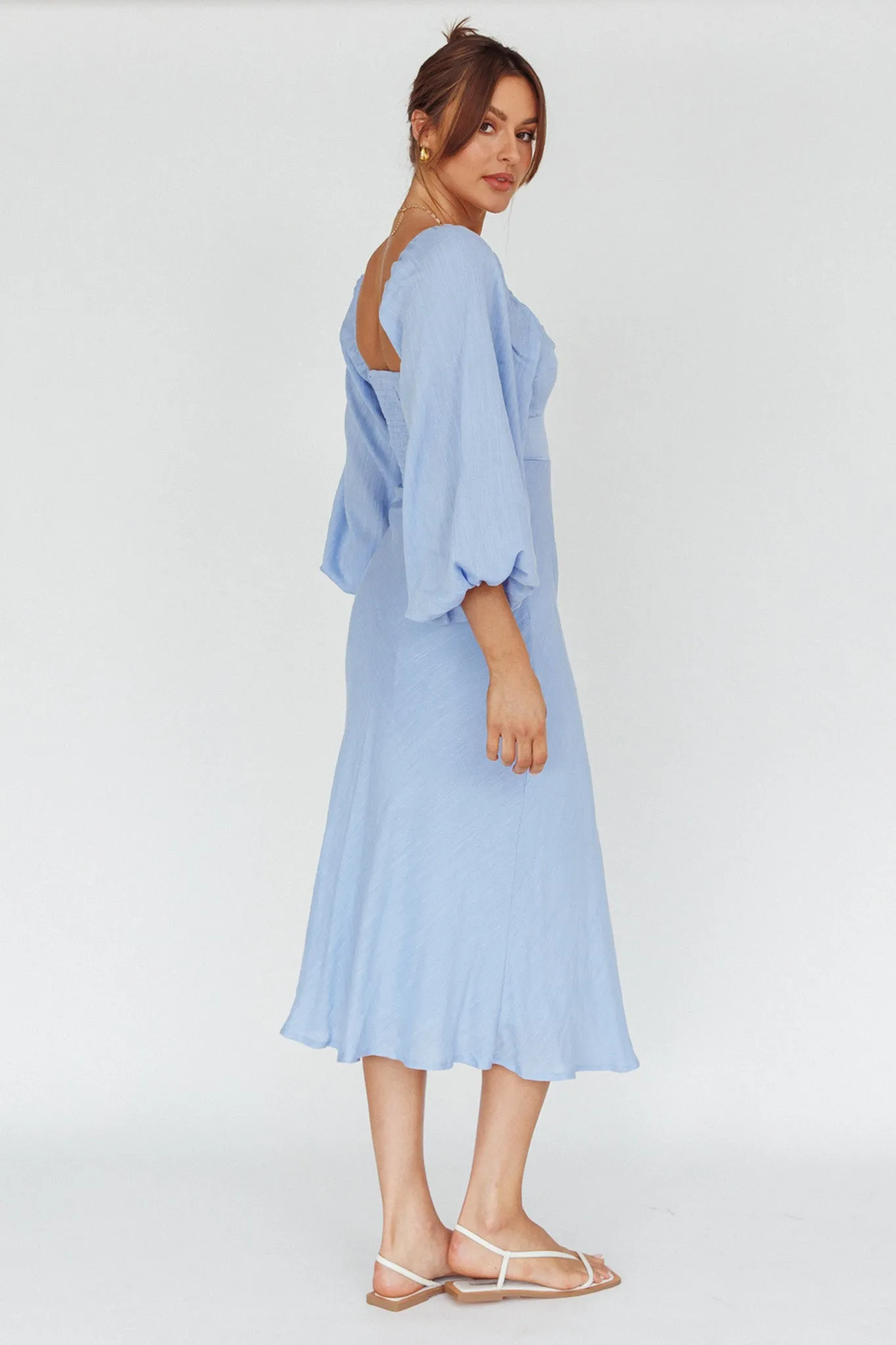 Betina Twist Bust Long Sleeve Midi Dress Blue