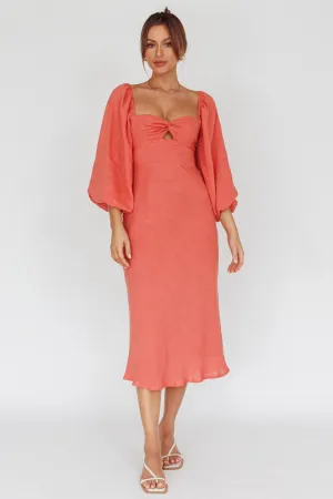 Betina Twist Bust Long Sleeve Midi Dress Lipstick