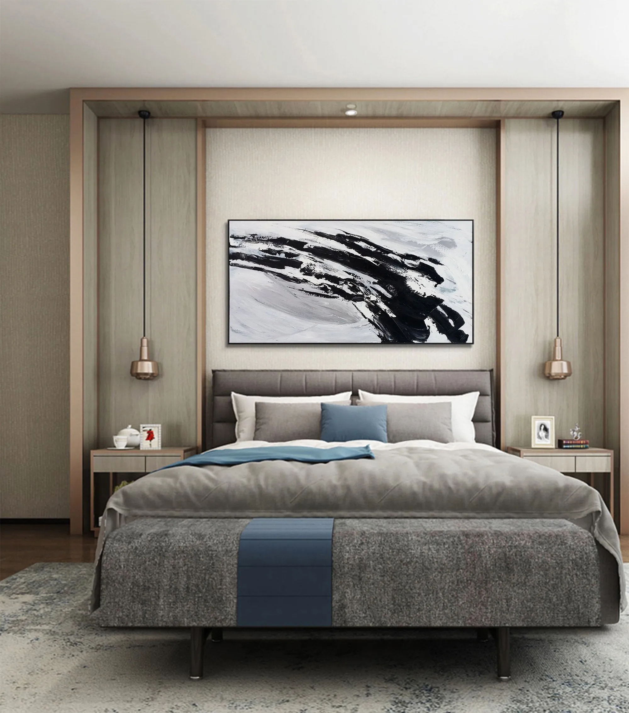 Black And White Canvas Art Abstract Minimalist Painting Op023