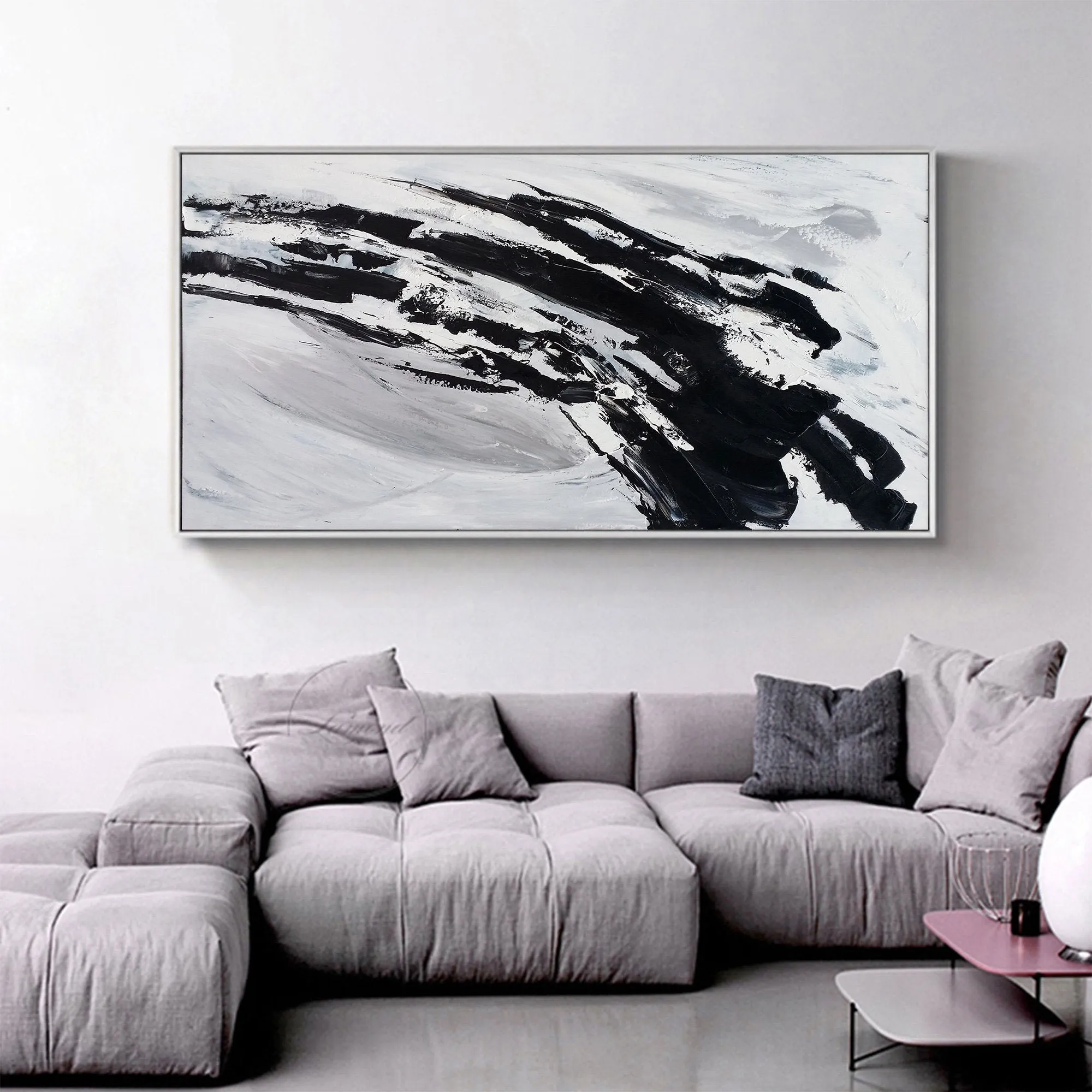 Black And White Canvas Art Abstract Minimalist Painting Op023