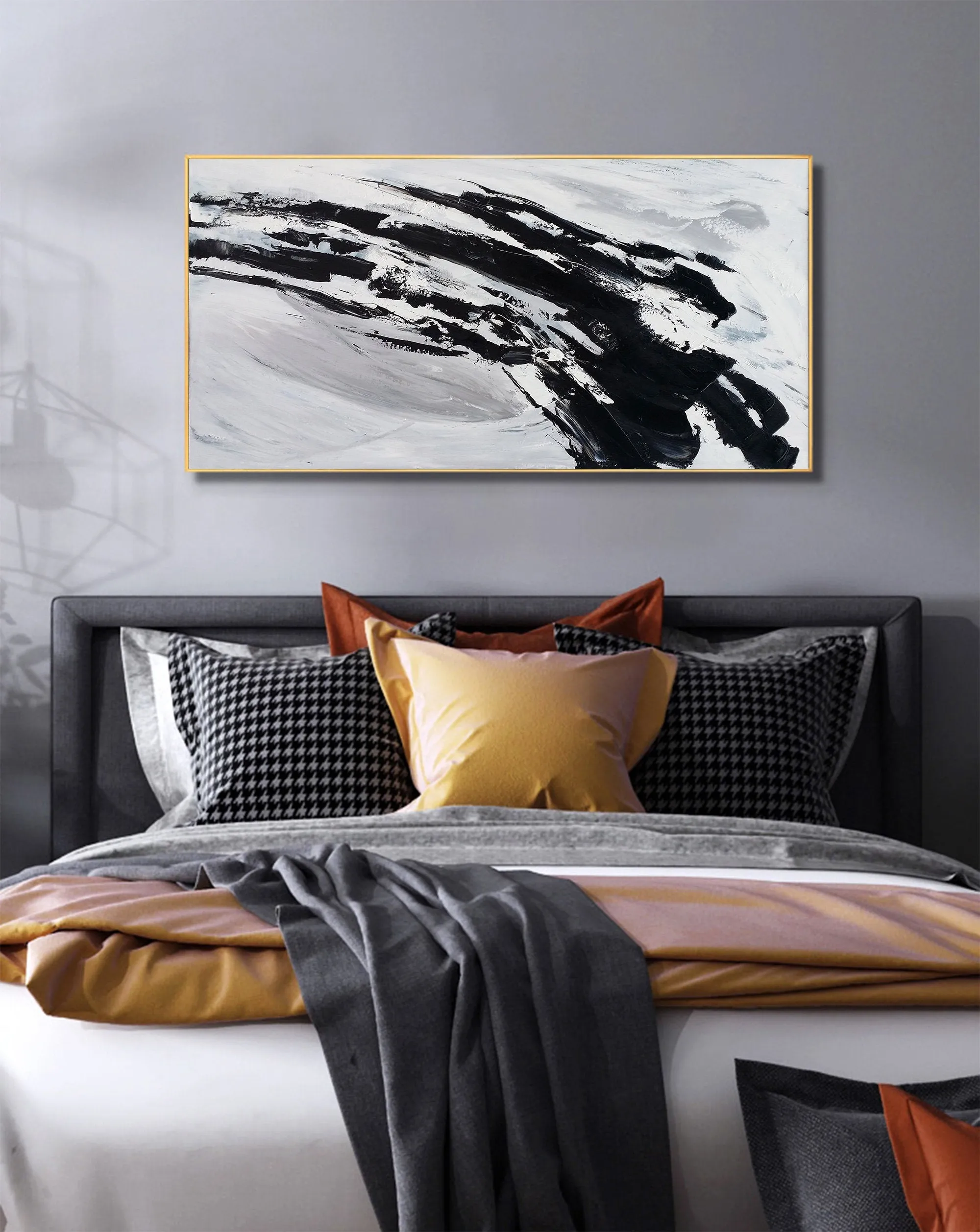 Black And White Canvas Art Abstract Minimalist Painting Op023