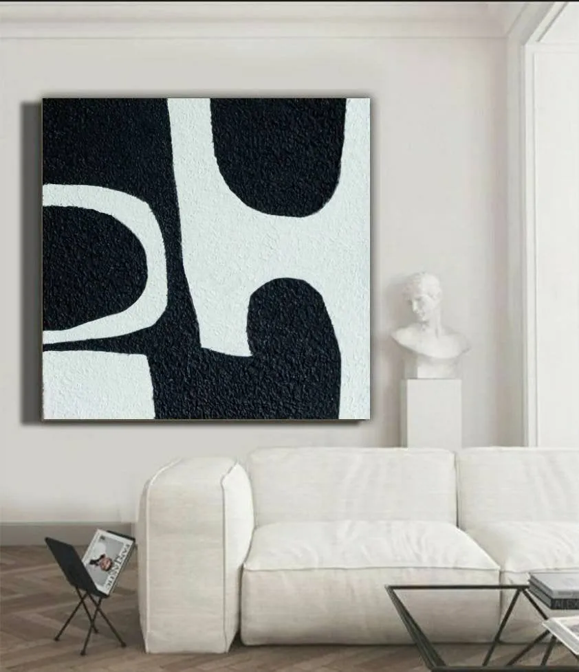 Black and White Minimalist Painting Textured Painting Kp070