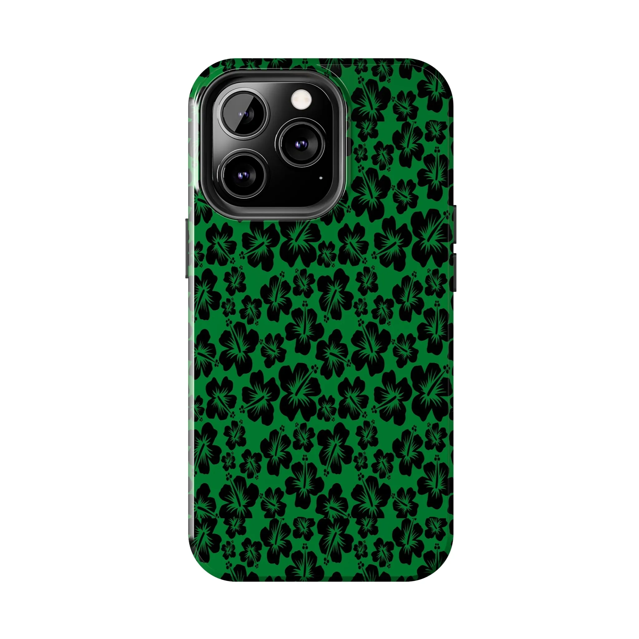 Black Hibiscus on Green iPhone Tough Phone Cases