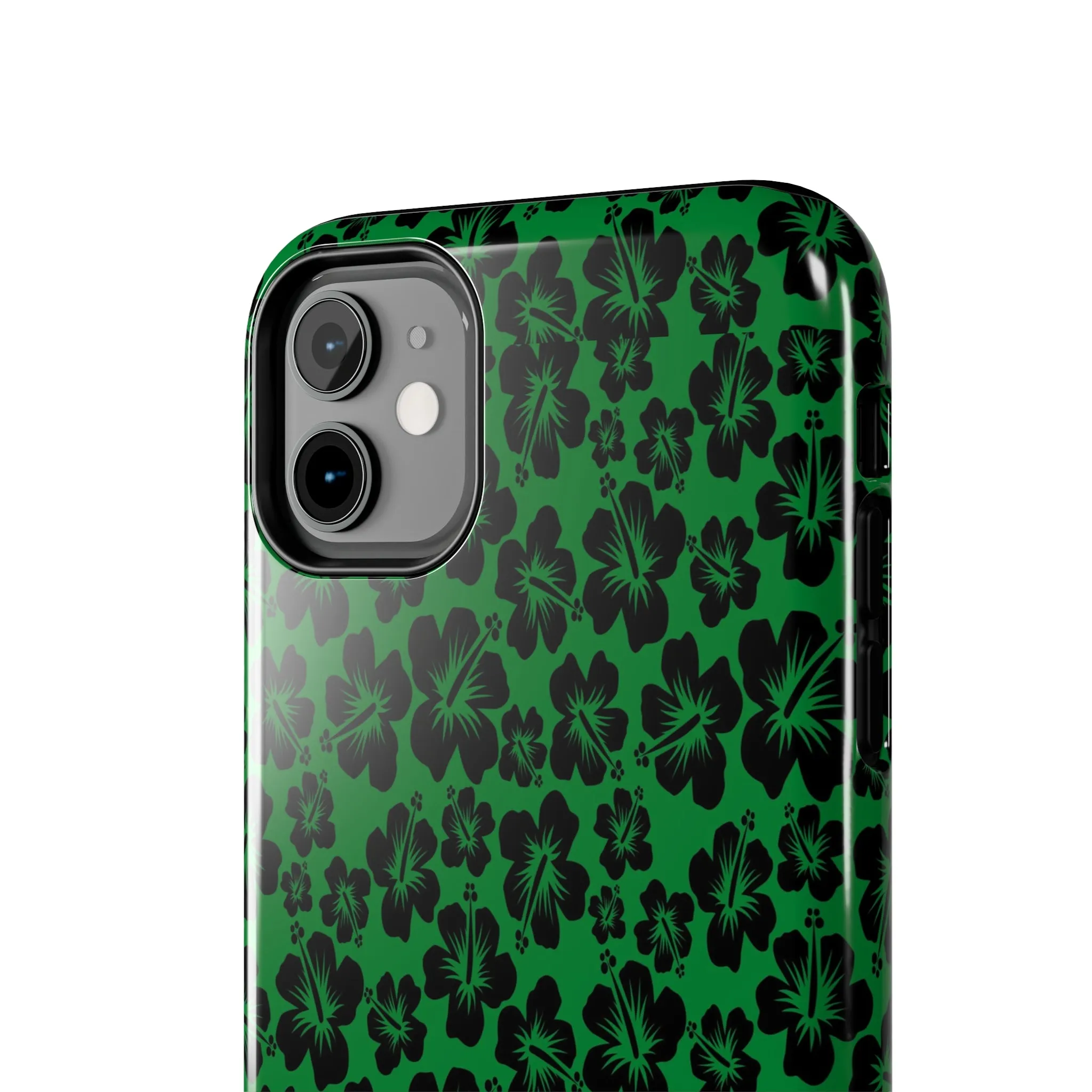 Black Hibiscus on Green iPhone Tough Phone Cases