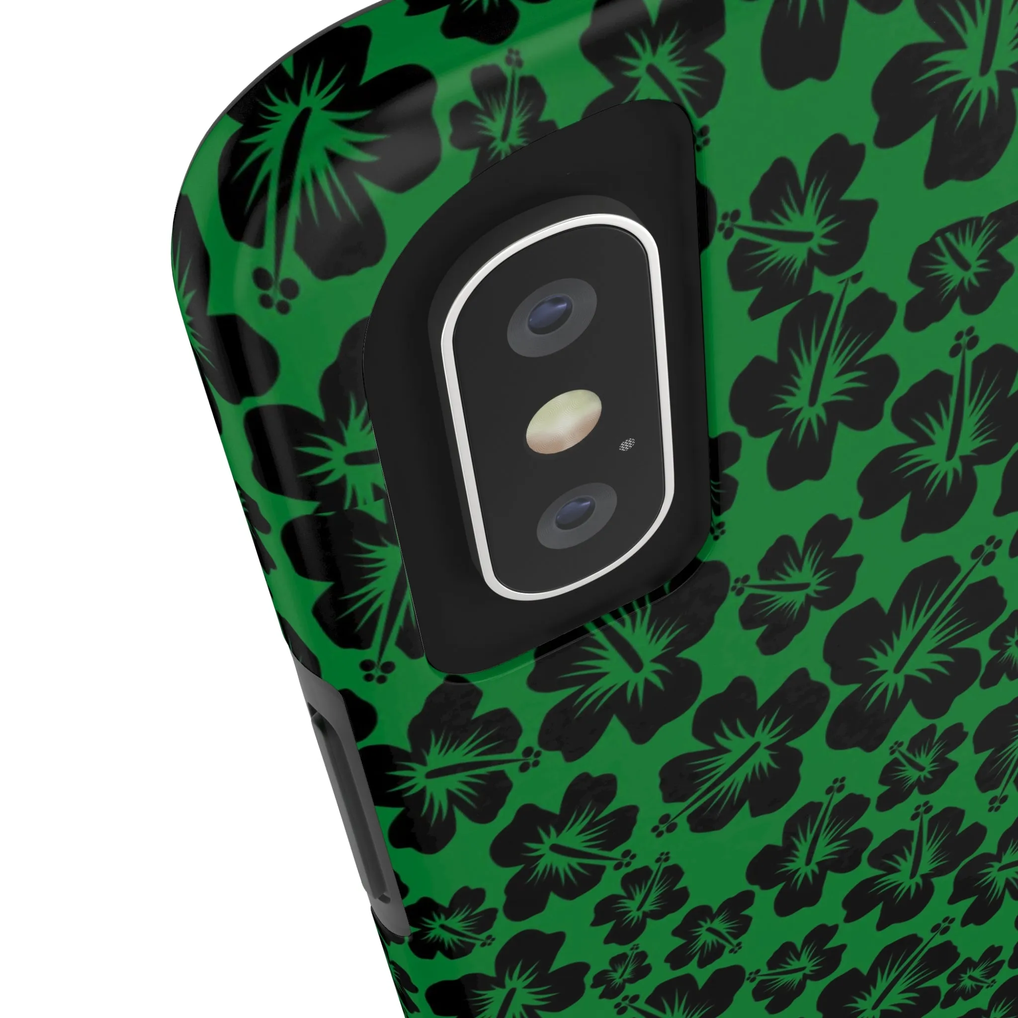 Black Hibiscus on Green iPhone Tough Phone Cases