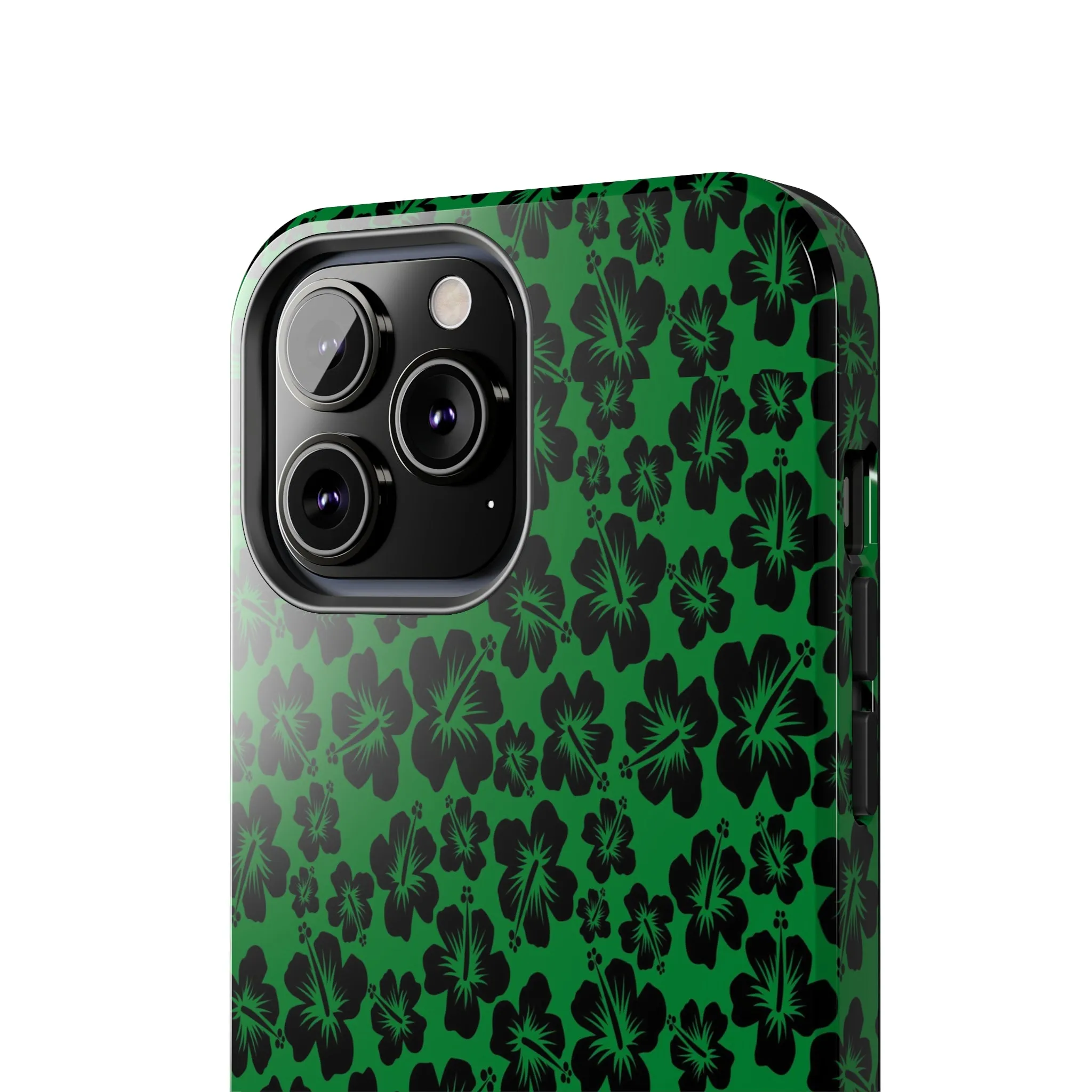 Black Hibiscus on Green iPhone Tough Phone Cases