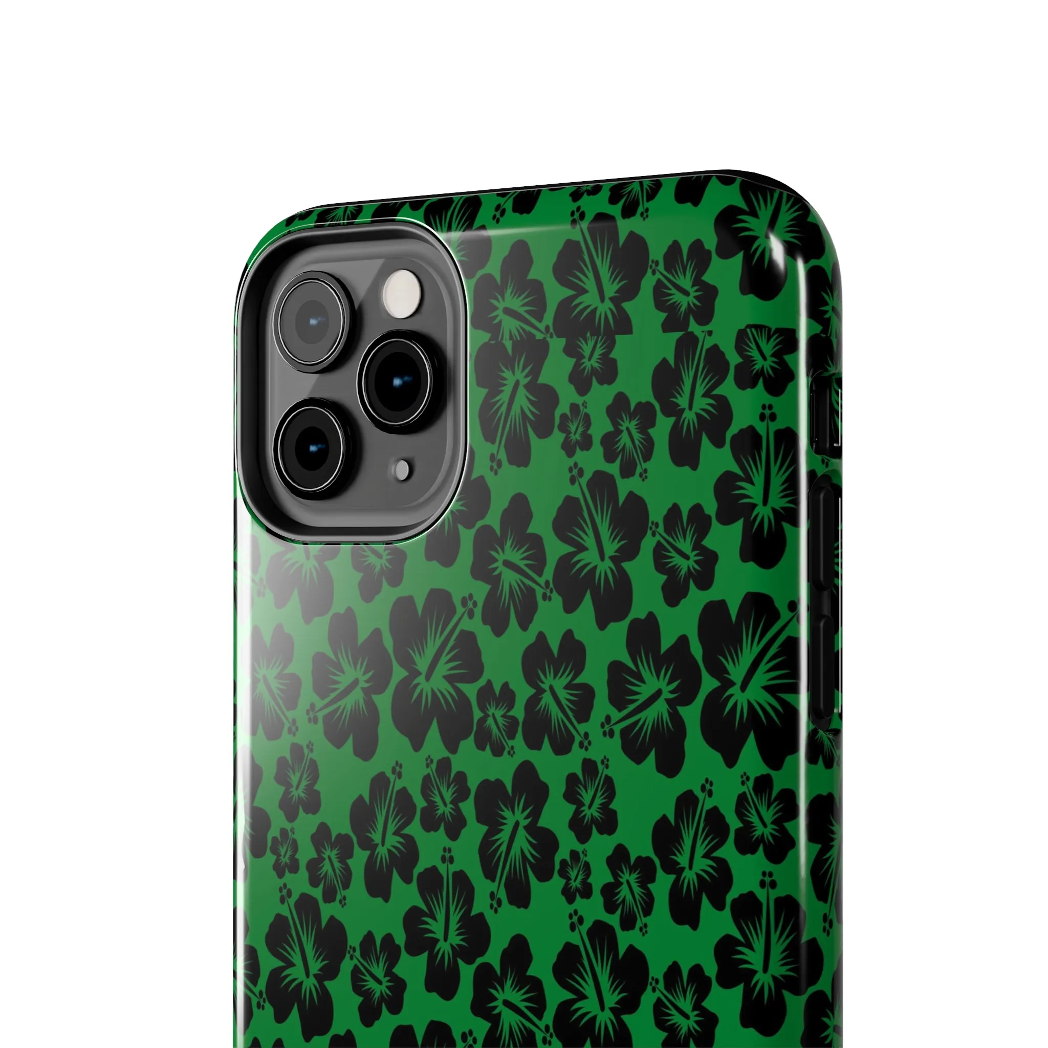 Black Hibiscus on Green iPhone Tough Phone Cases