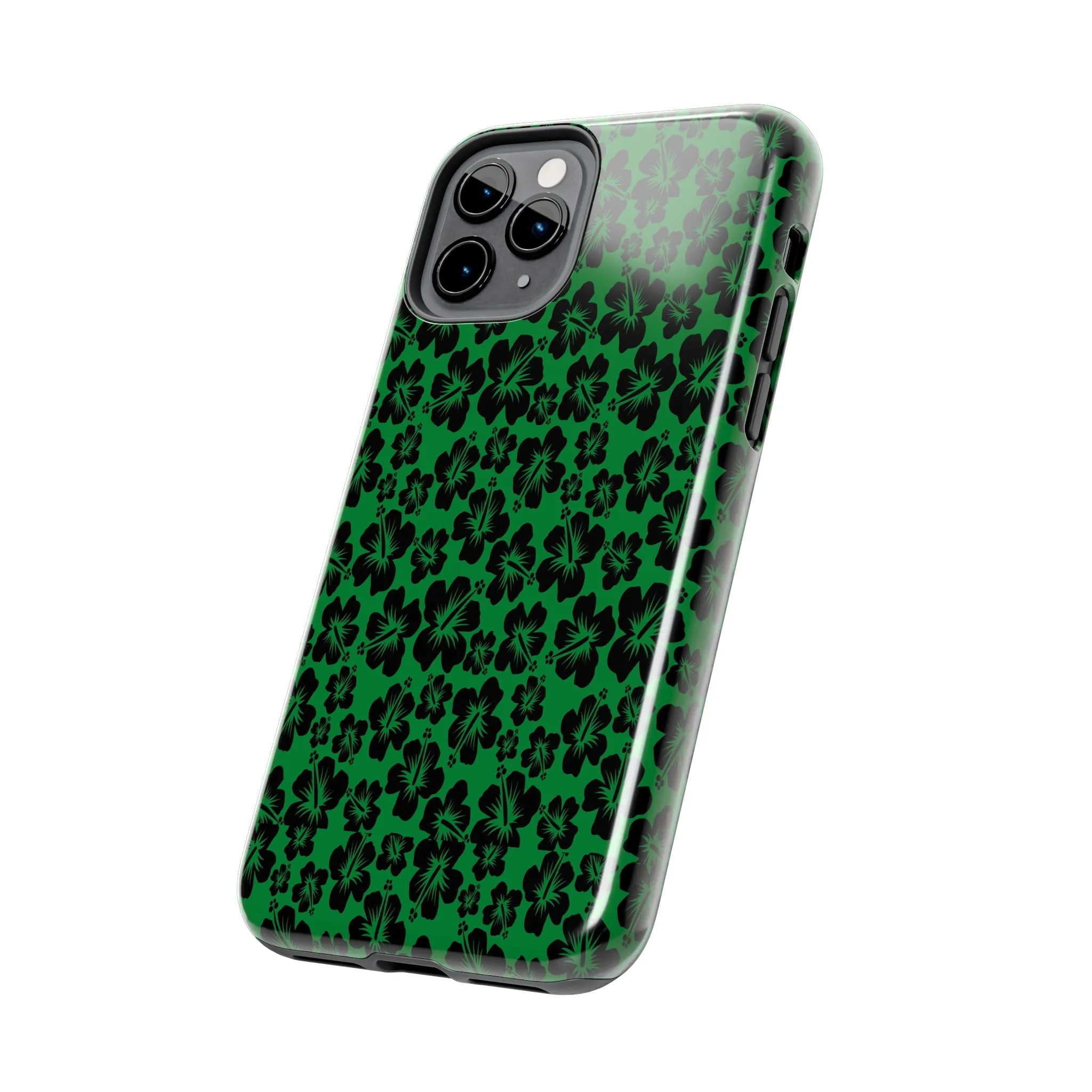 Black Hibiscus on Green iPhone Tough Phone Cases