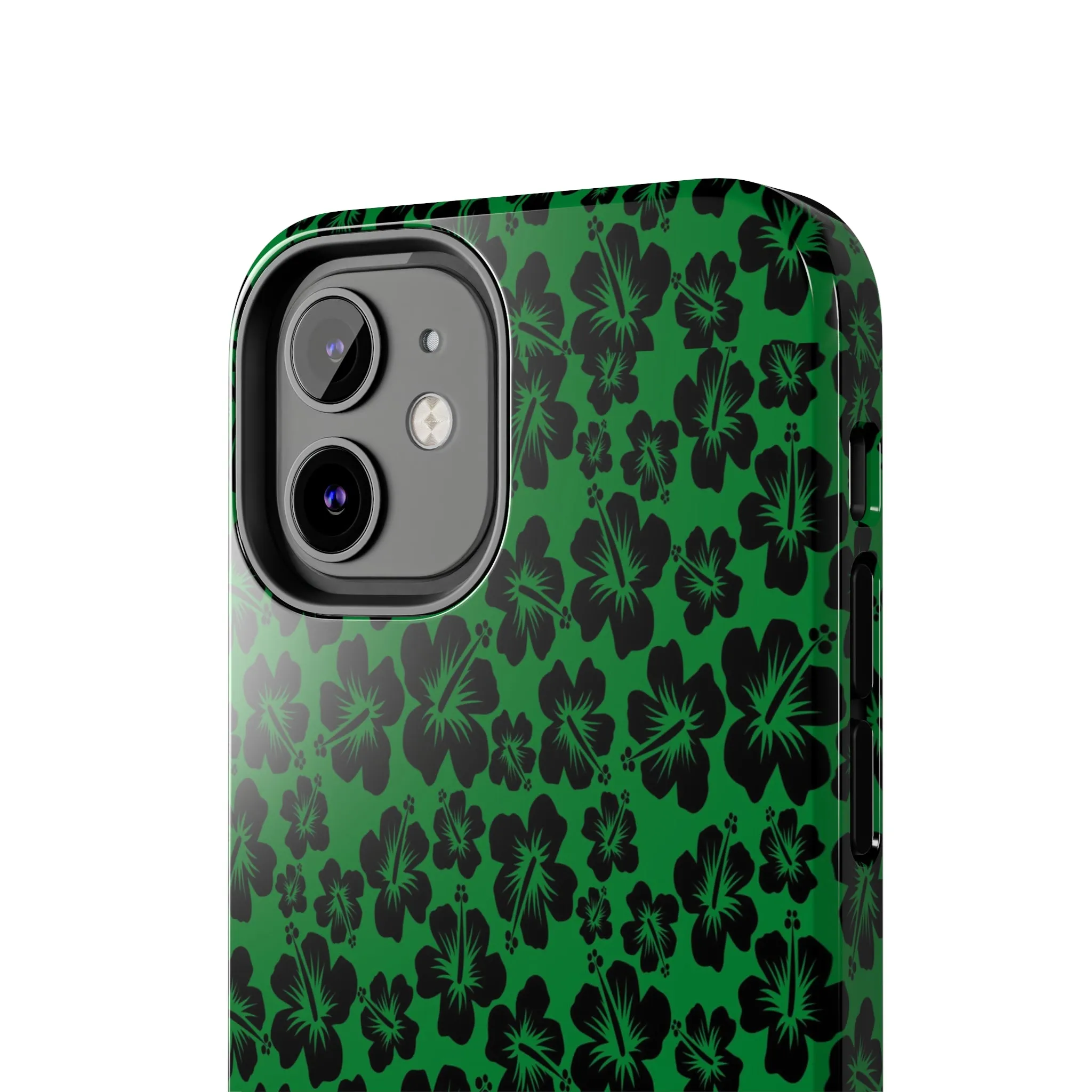 Black Hibiscus on Green iPhone Tough Phone Cases