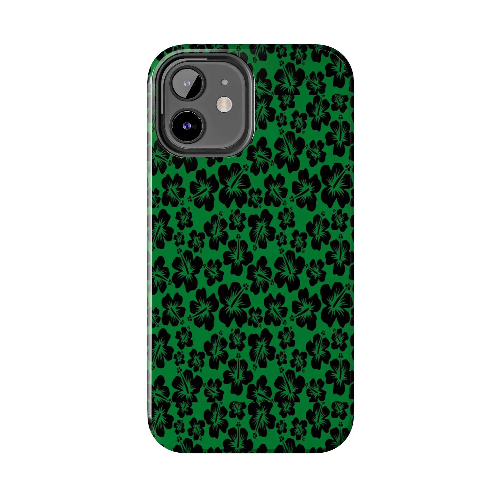 Black Hibiscus on Green iPhone Tough Phone Cases