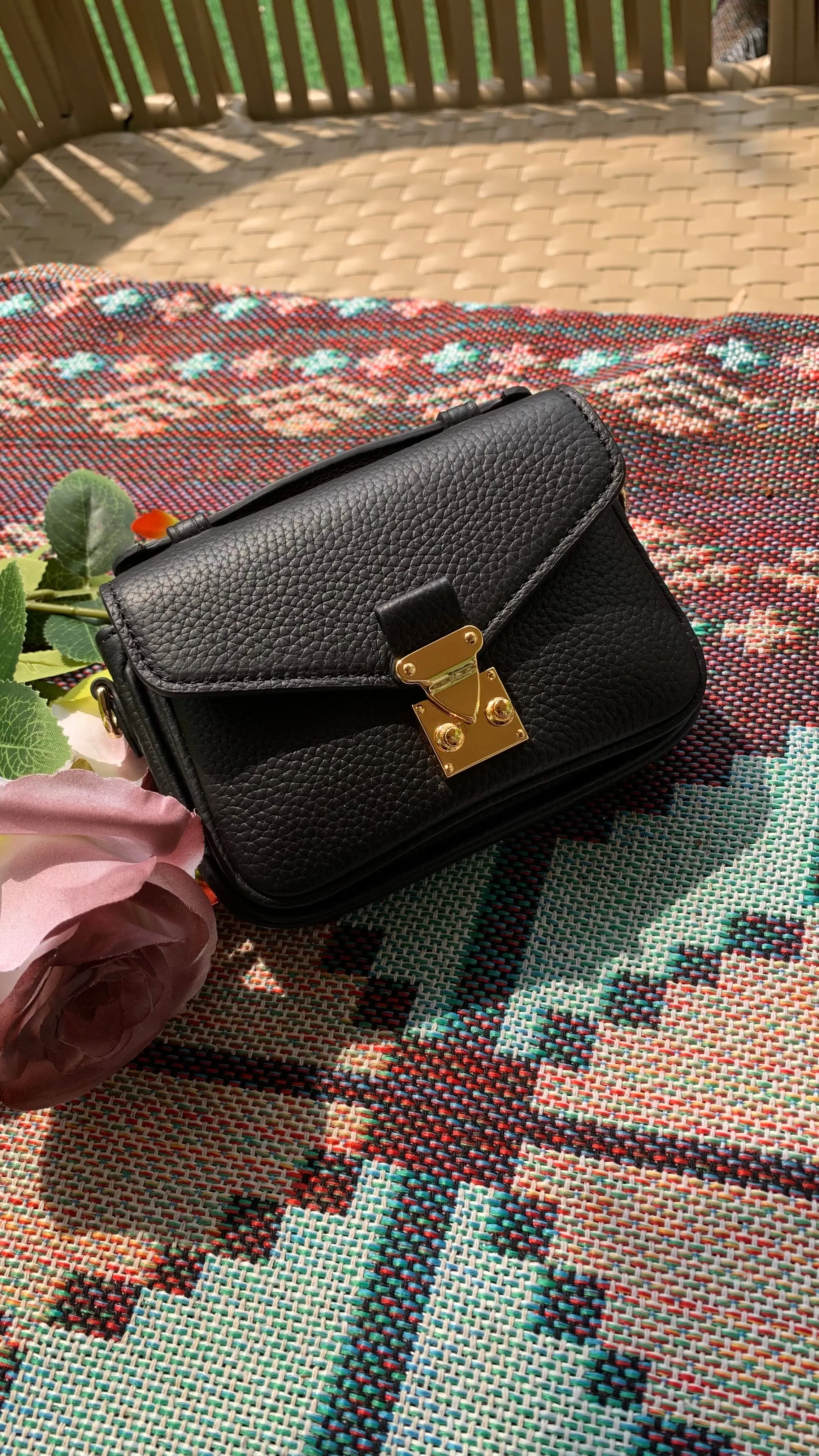 Black Togo " MICRO Paris15" Mini Crossbody bag