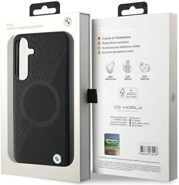 BMW Signature Leather Half Textured and Circle with MagSafe Hard Case for Samsung Galaxy S24 6.2" Black - BMHMS24S23RTPK