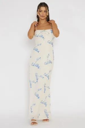 Cali Sunset Lace Trim Maxi Dress Print Blue