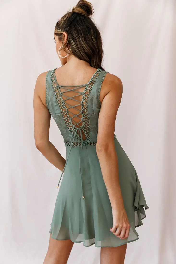 Carson Sleeveless Lace-Up Back Dress Olive