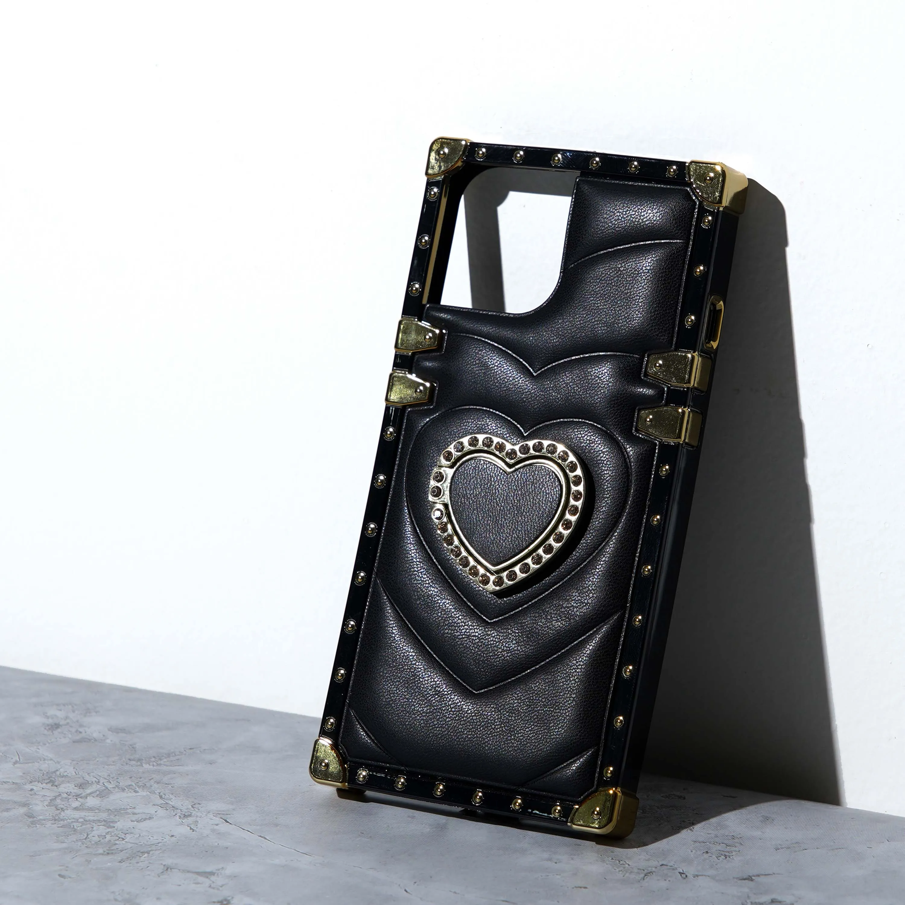 Chokore 3D Heart Leather Cover with Holder (Black) for iPhone