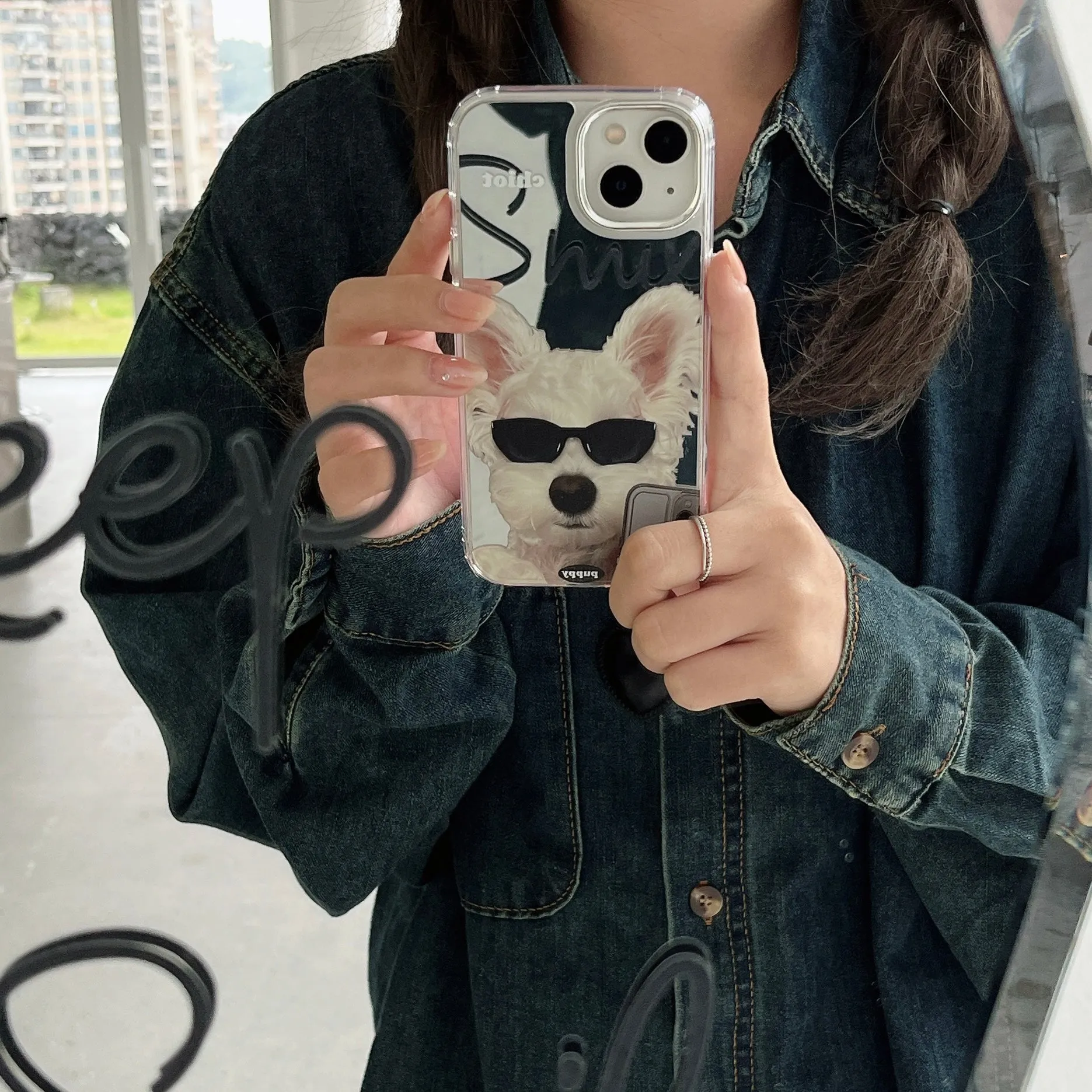 Cute Puppy Taking Selfie Mirror Case for iPhone