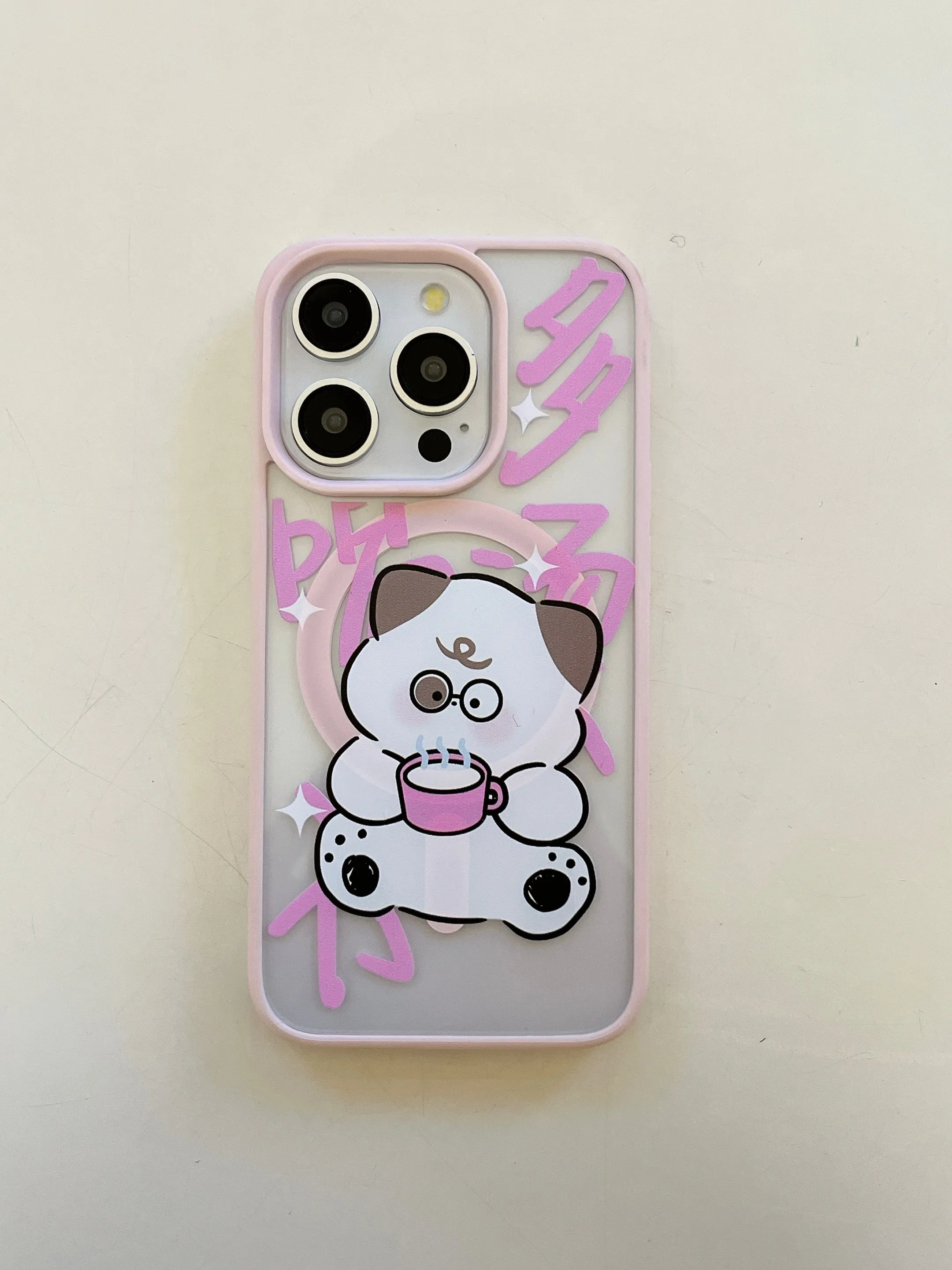 Cute Teddy Drinking Coffee Designer Silicon Case for iPhone With Magsafe Holder