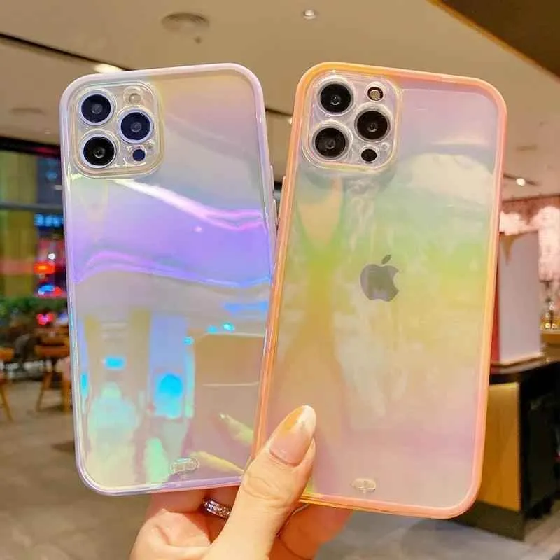 Cute Transparent Rainbow Gradient Phone Case Cover for iPhone 14, 13, 12, 11 Pro Max, X, XR, XS Max, 7, 8 Plus