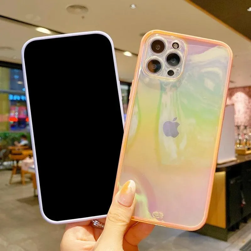 Cute Transparent Rainbow Gradient Phone Case Cover for iPhone 14, 13, 12, 11 Pro Max, X, XR, XS Max, 7, 8 Plus