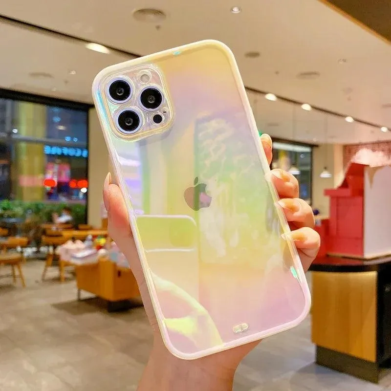 Cute Transparent Rainbow Gradient Phone Case Cover for iPhone 14, 13, 12, 11 Pro Max, X, XR, XS Max, 7, 8 Plus