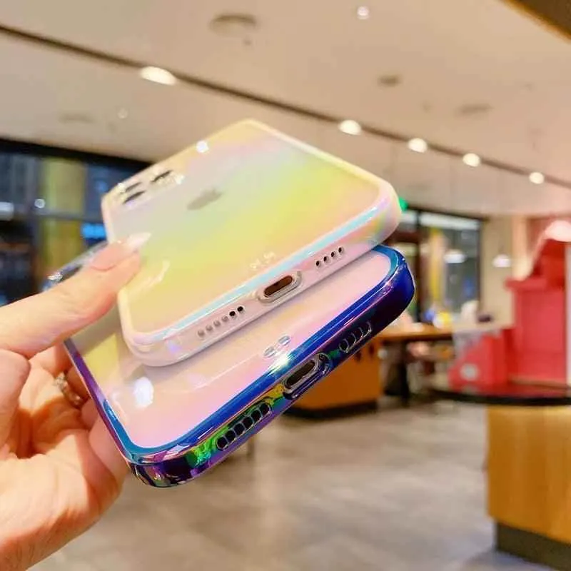 Cute Transparent Rainbow Gradient Phone Case Cover for iPhone 14, 13, 12, 11 Pro Max, X, XR, XS Max, 7, 8 Plus