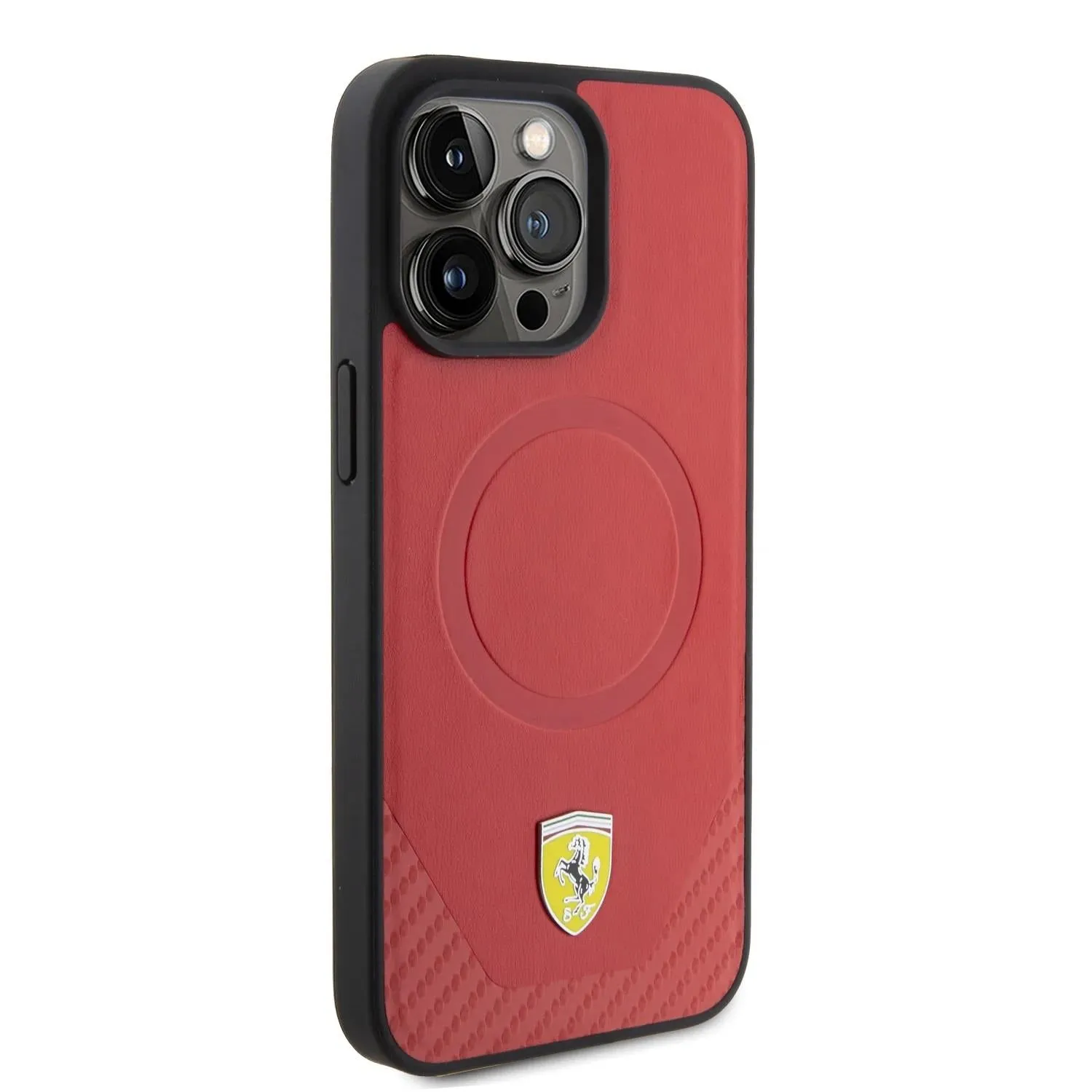 Ferrari Carbon Hard Case Metal Logo with MagSafe for iphone 15 Pro 6.1" Red - FEHMP15LPTER