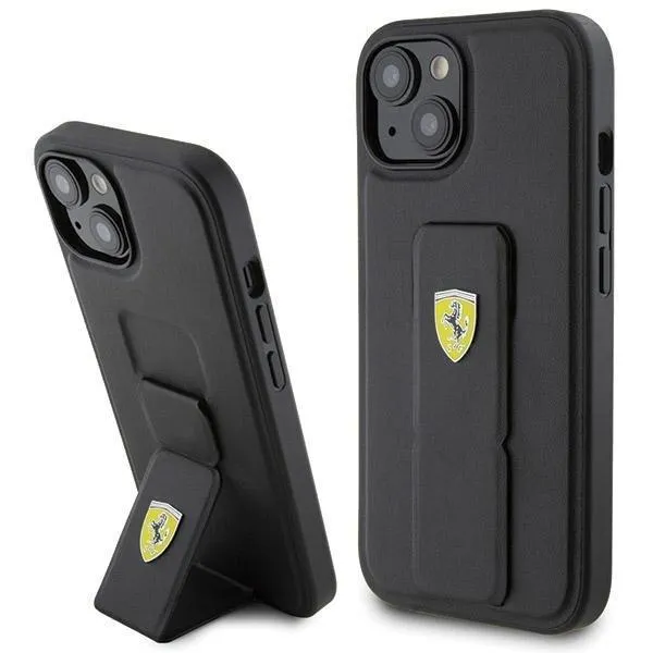 Ferrari Hard Case Grip Stand with Metal Logo for iphone 15 6.1" Black - FEHCP15SGSPSIK