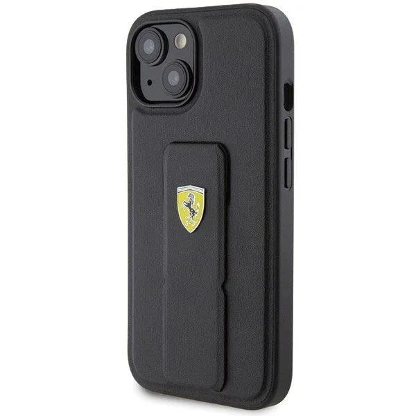 Ferrari Hard Case Grip Stand with Metal Logo for iphone 15 6.1" Black - FEHCP15SGSPSIK