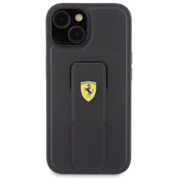 Ferrari Hard Case Grip Stand with Metal Logo for iphone 15 6.1" Black - FEHCP15SGSPSIK