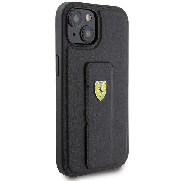 Ferrari Hard Case Grip Stand with Metal Logo for iphone 15 6.1" Black - FEHCP15SGSPSIK