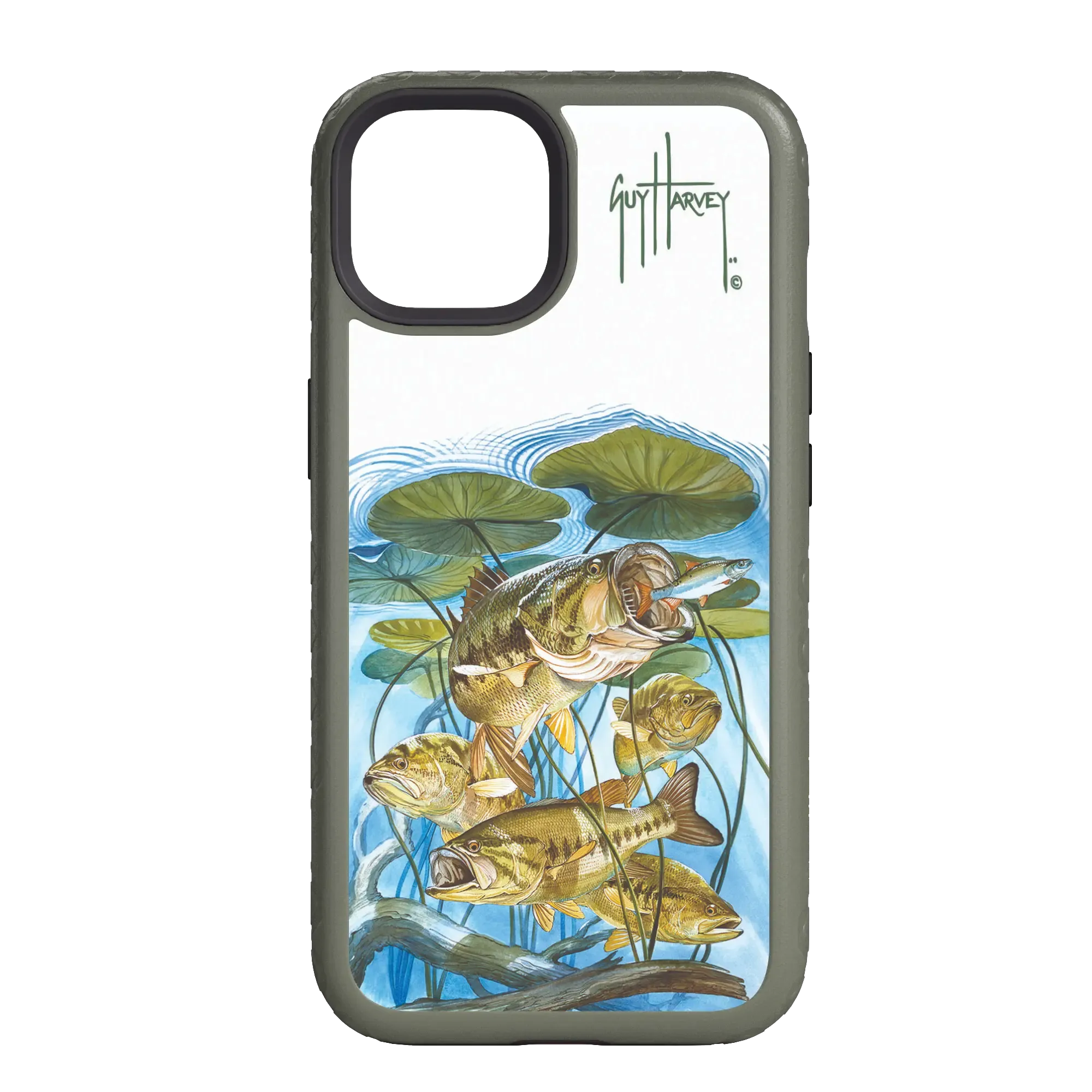 Guy Harvey Fortitude Series for Apple iPhone 14 - Five Largemouth Under Lilypads