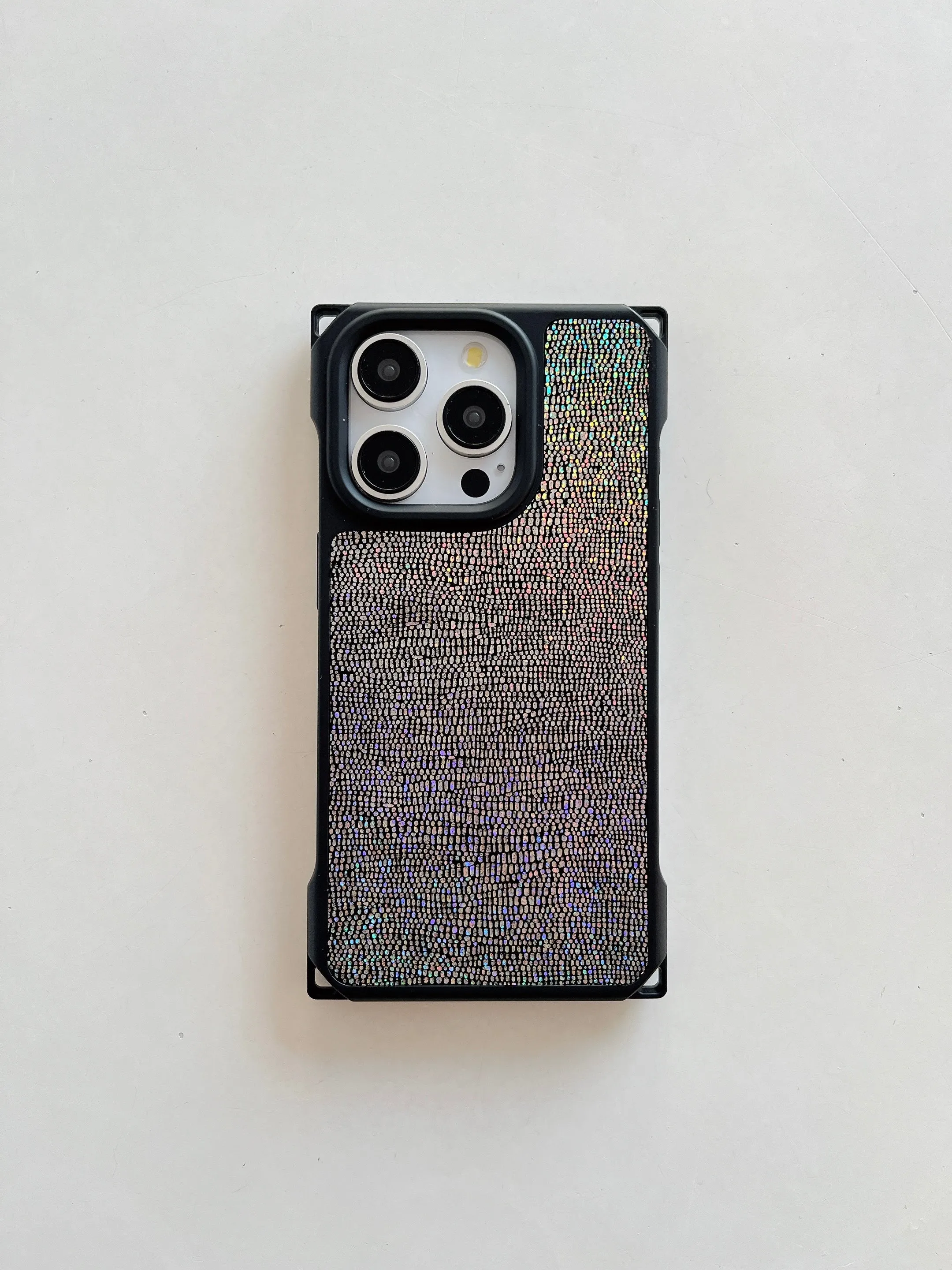 Holographic Leather Finsh iPhone Case With Sling Chain