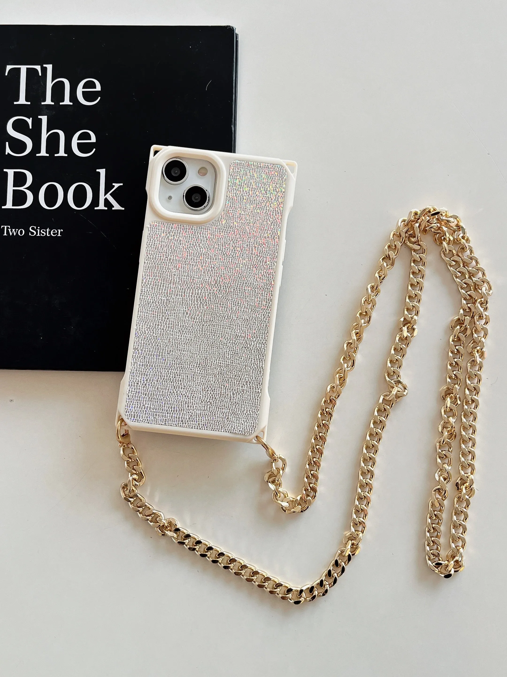 Holographic Leather Finsh iPhone Case With Sling Chain