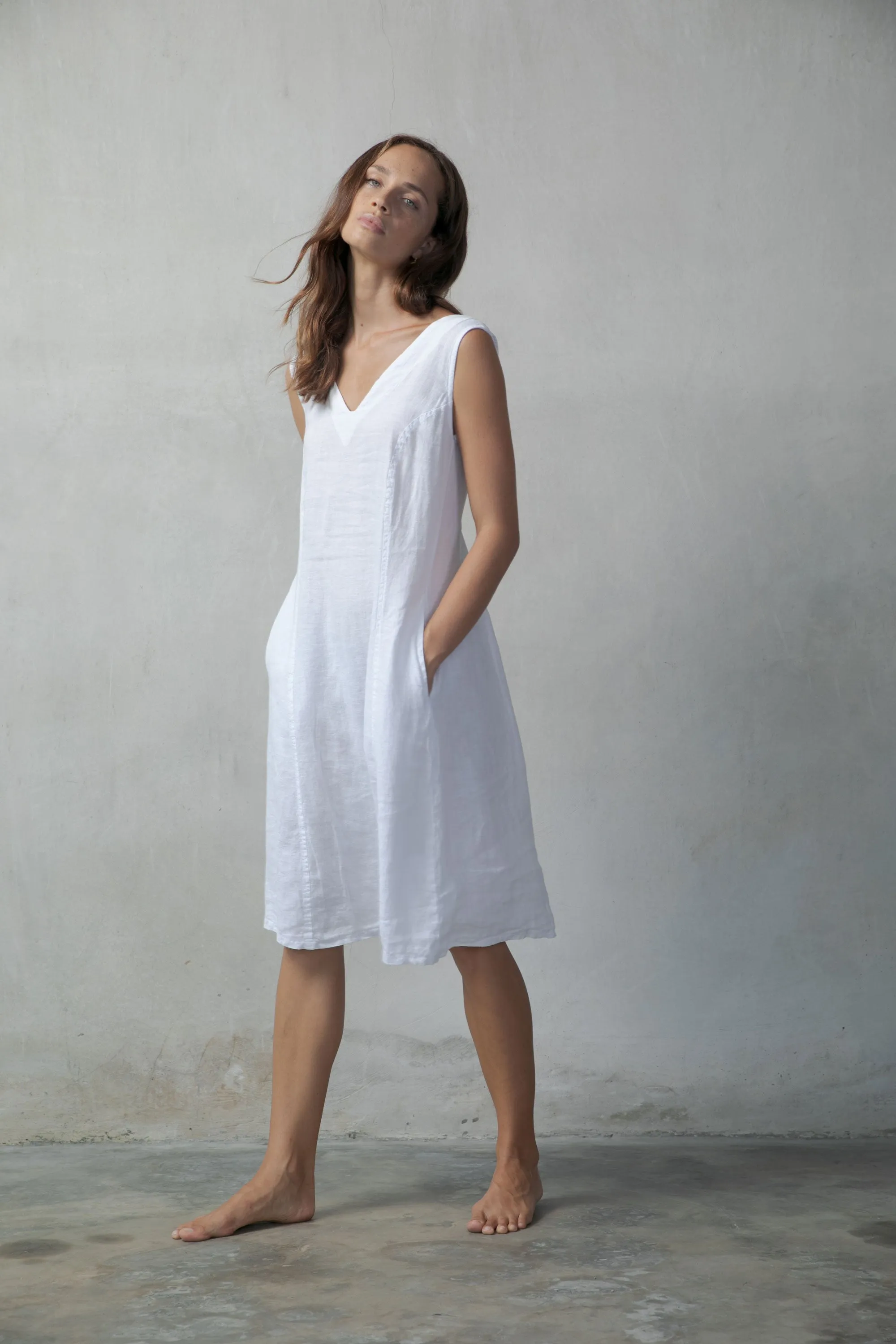 L'origami Linen Slip Dress White