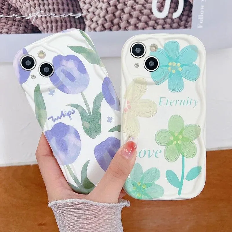 Purple Tulip Flower Pattern Cute Phone Case For iPhone 11, 12, 13, 14 Pro Max, 14 Plus, X, XR, XS Max, 7, 8 Plus