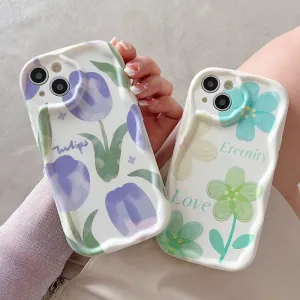 Purple Tulip Flower Pattern Cute Phone Case For iPhone 11, 12, 13, 14 Pro Max, 14 Plus, X, XR, XS Max, 7, 8 Plus