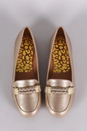 Qupid Metallic Double-Strand Slip-On Loafer Flat