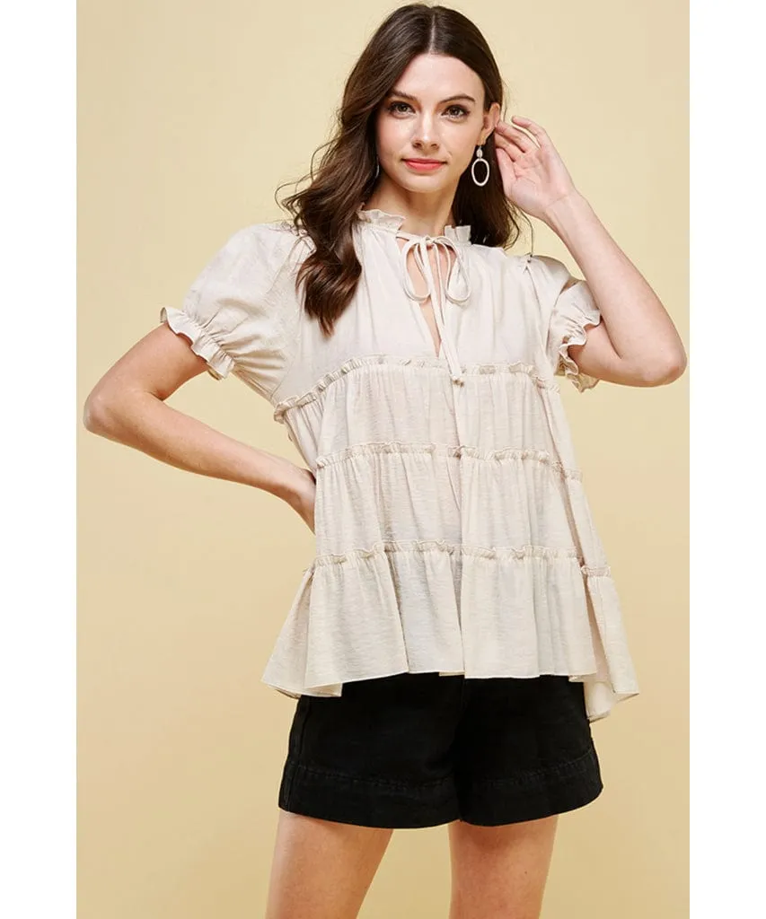 Ruffle Tier Short Sleeve Tunic Ivory