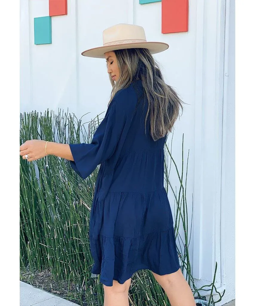 Smooth Sailing Button Up Tunic Dark Denim