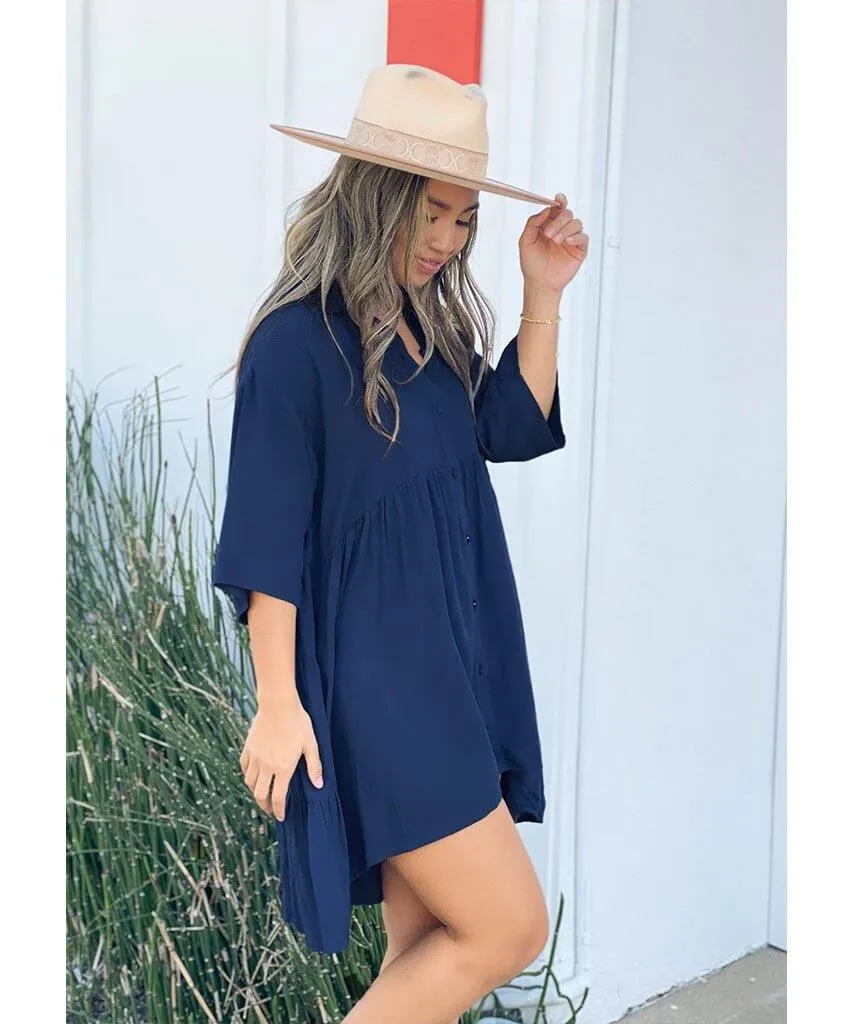 Smooth Sailing Button Up Tunic Dark Denim