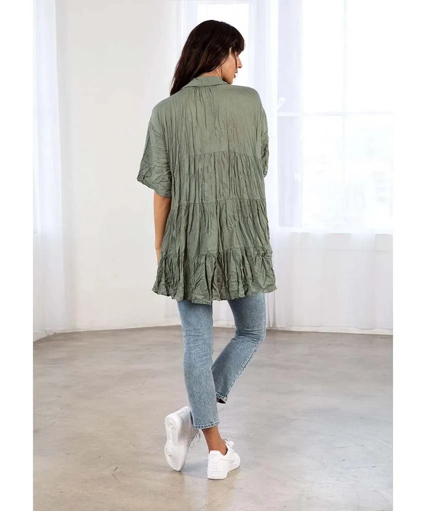 Smooth Sailing Button Up Tunic Olive