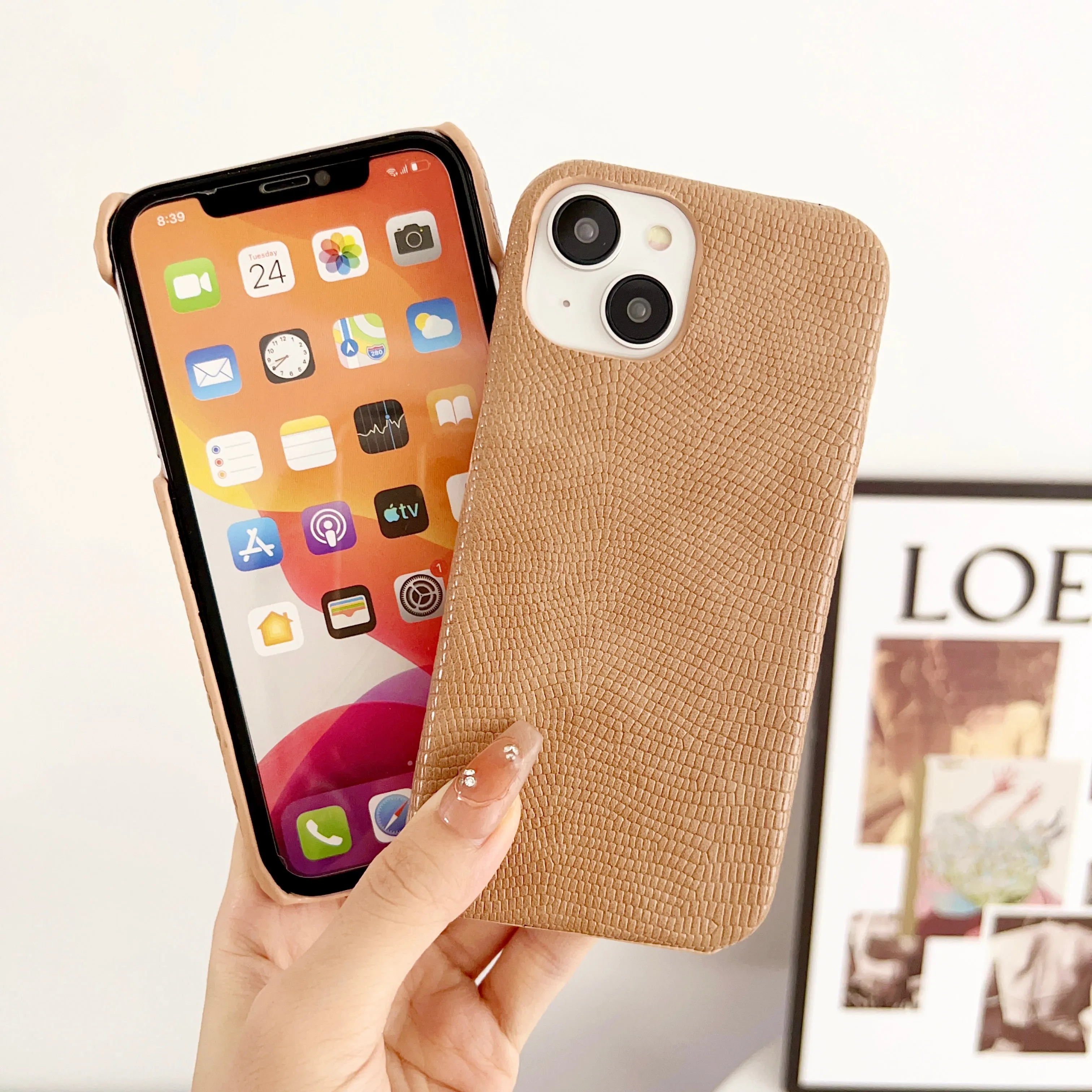 Snake Skin Pattern Leather Case For iPhone ( Brown )