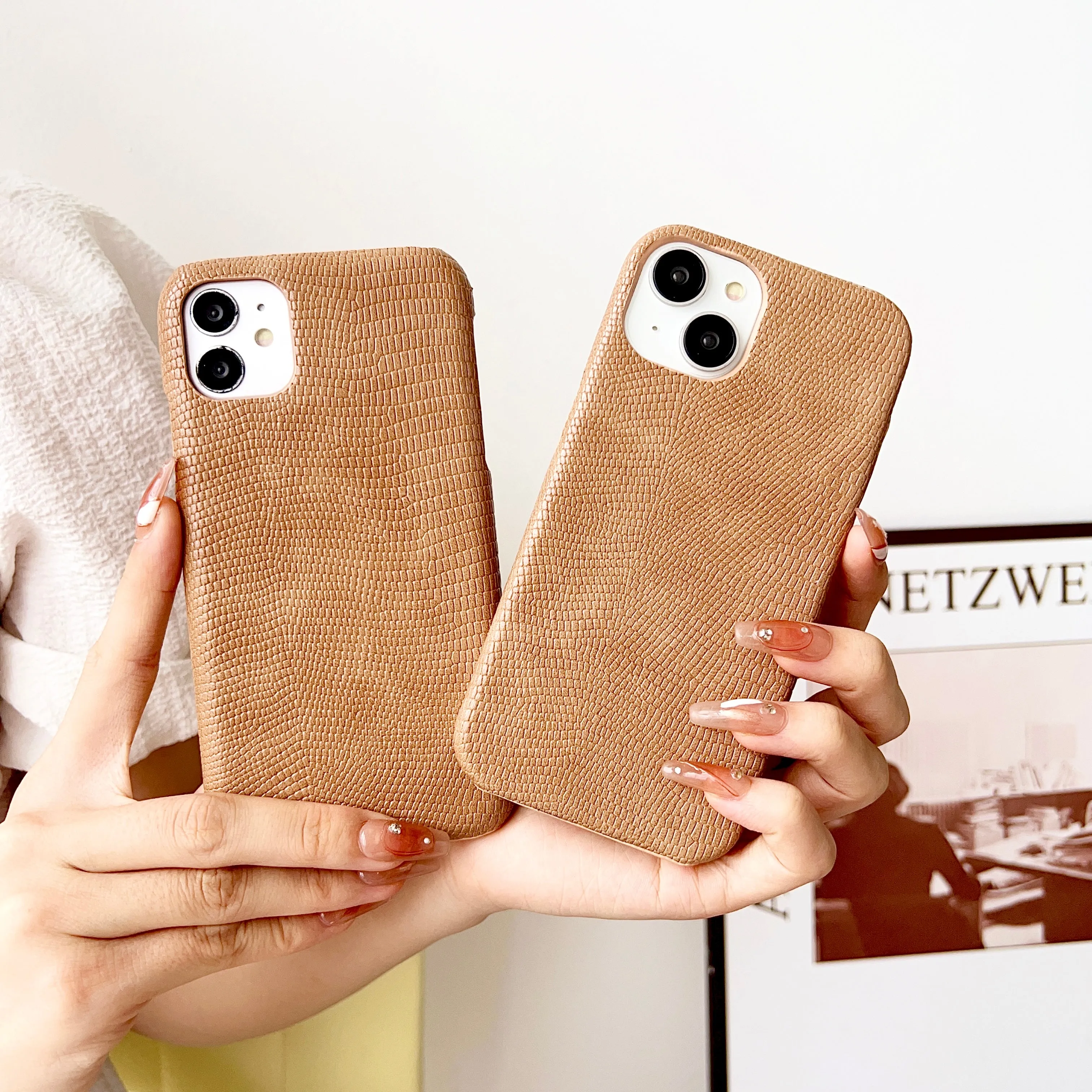 Snake Skin Pattern Leather Case For iPhone ( Brown )