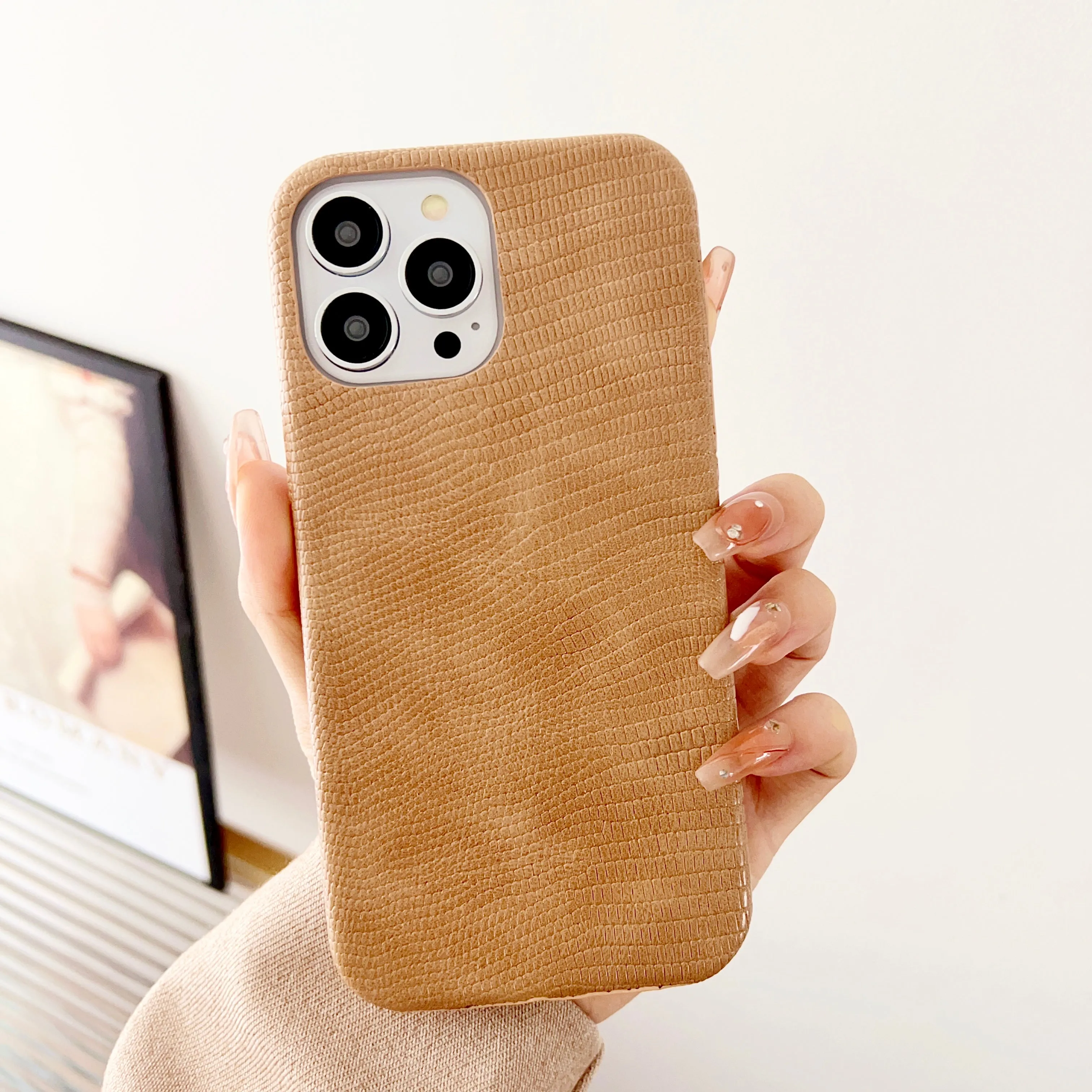 Snake Skin Pattern Leather Case For iPhone ( Brown )