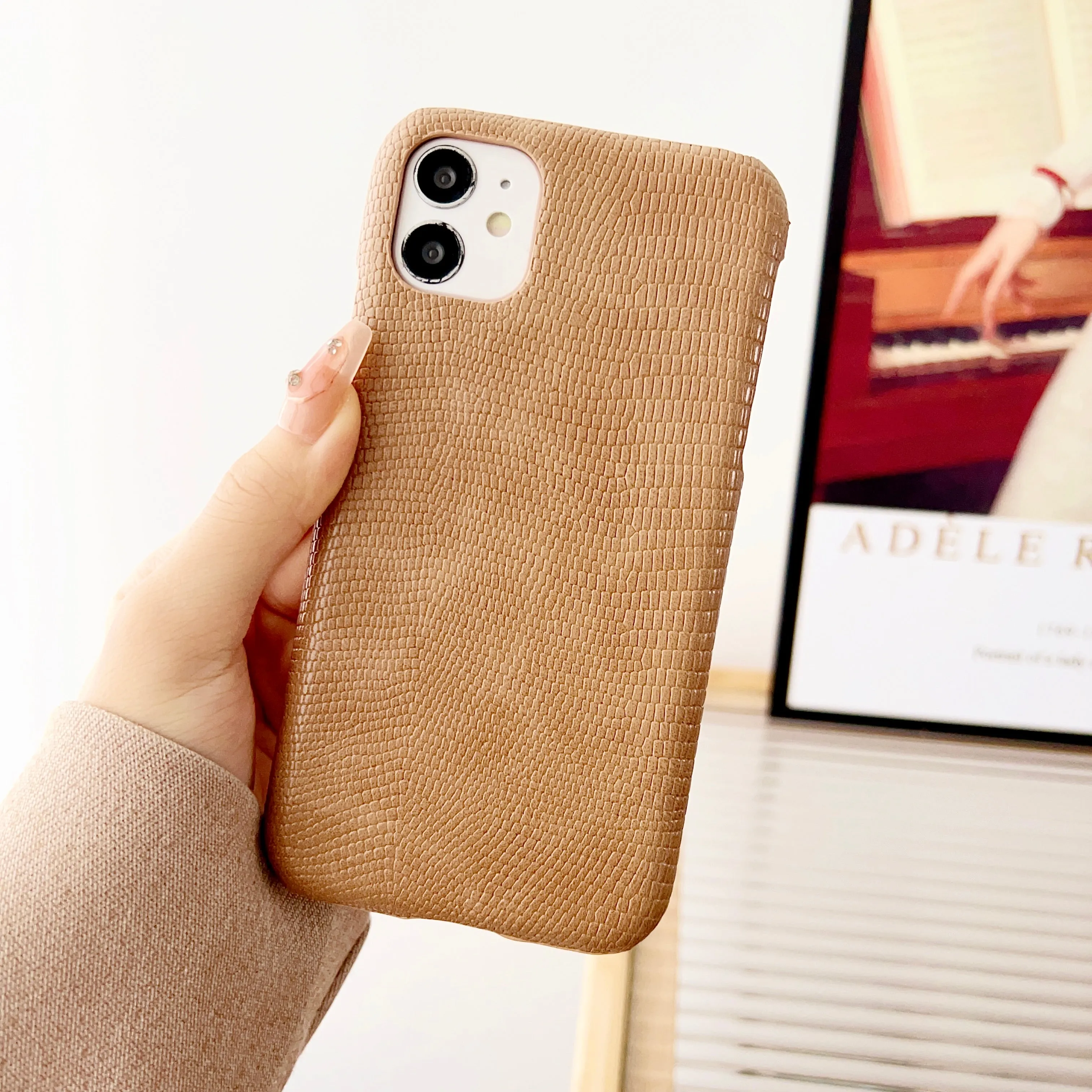 Snake Skin Pattern Leather Case For iPhone ( Brown )