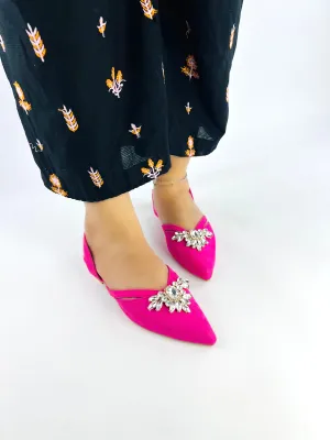 Spunkz Rhinestone Jewelled Pink Point Toe Slingback Flats for Women